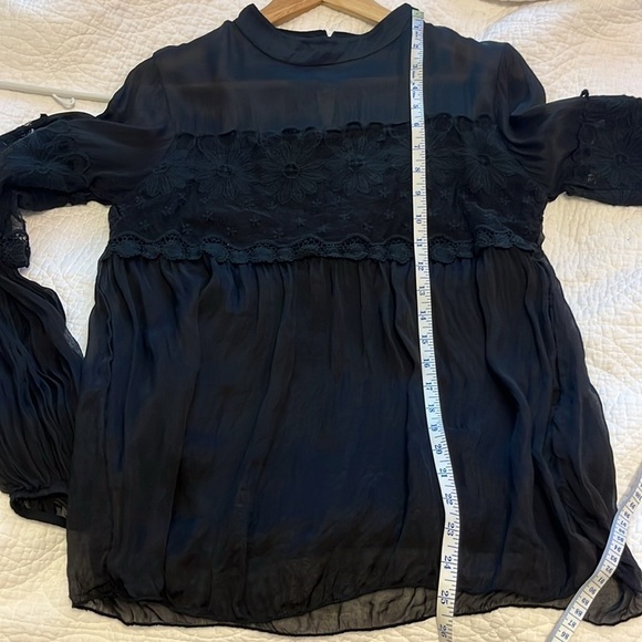 Via Signoria Italy Silk Lace Long Sleeve Black Blouse Sz Medium Whimsigoth Boho - Picture 5 of 7